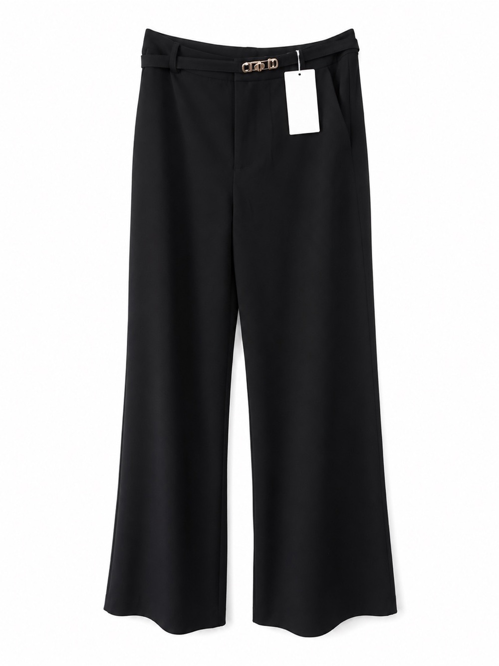Noli Black Wide-Leg Trousers with Belt Detail